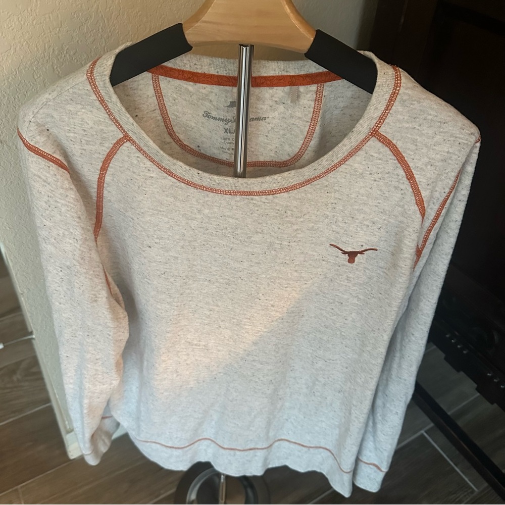 Tommy Bahama Cream Heather Sweatshirt with Rust Stitching